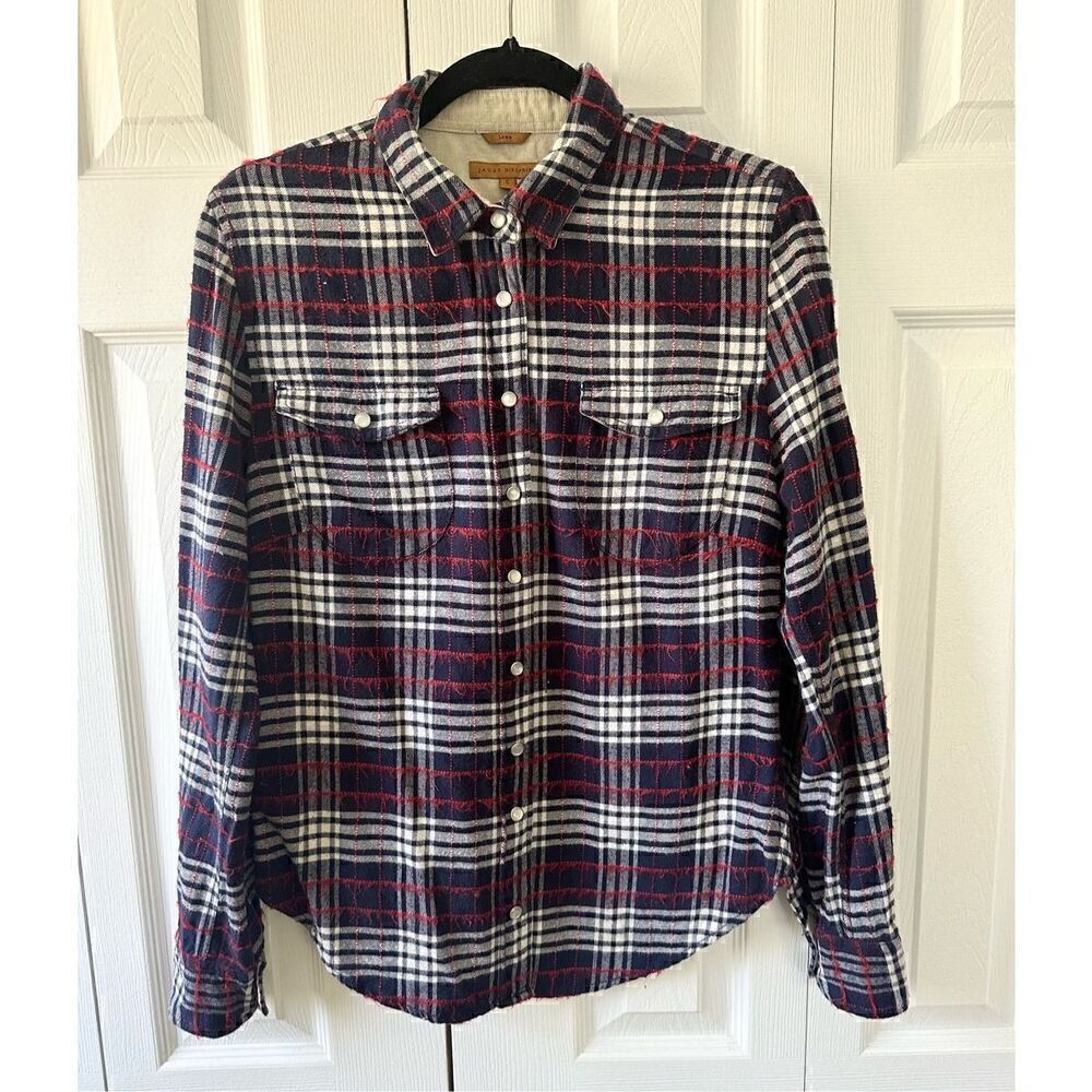 Jachs Girlfriend Lena Plaid Flannel Distressed Button Down Shirt - Picture 3 of 8